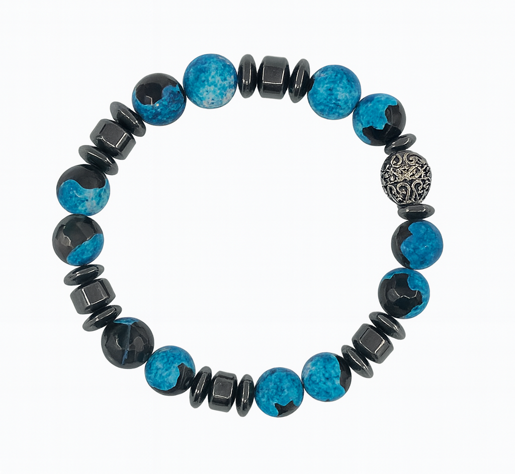Blue Frost Agate & Hematite Balance Bracelet