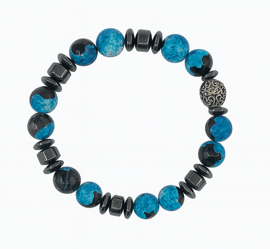 Blue Frost Agate & Hematite Balance Bracelet